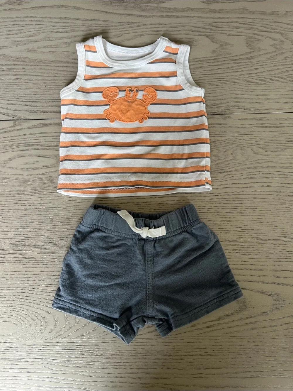 Orange-Striped Crab Tank & Charcoal Shorts Matching Set
